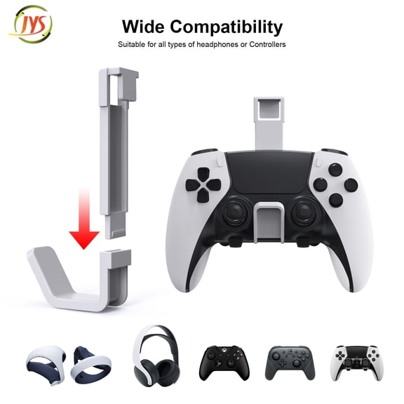 JYS Wall-Mounted Side Storage Rack for PS5 Pro/PS5 Slim - Console Hanger with Dual Controller & Headphone Holder, Space-Saving Gaming Organizer for PlayStation 5 Disc/Digital Editions