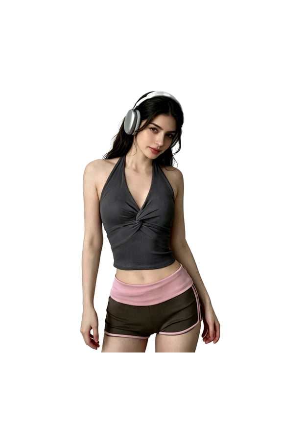 One piece sports bra with hanging neck and suspender, gathering Pilates training bra, wearing sexy back yoga vest for external wear
