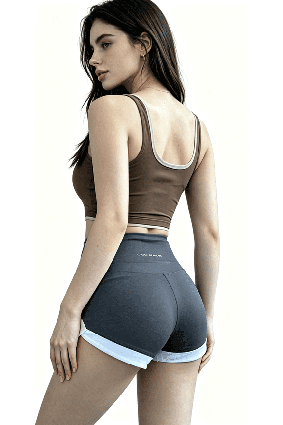Summer Yoga Fitness Shorts Women's Color blocked Outdoor High waisted Sports Running Speed Dry Hip Lifting Hot Pants High Elasticity Peach Hips