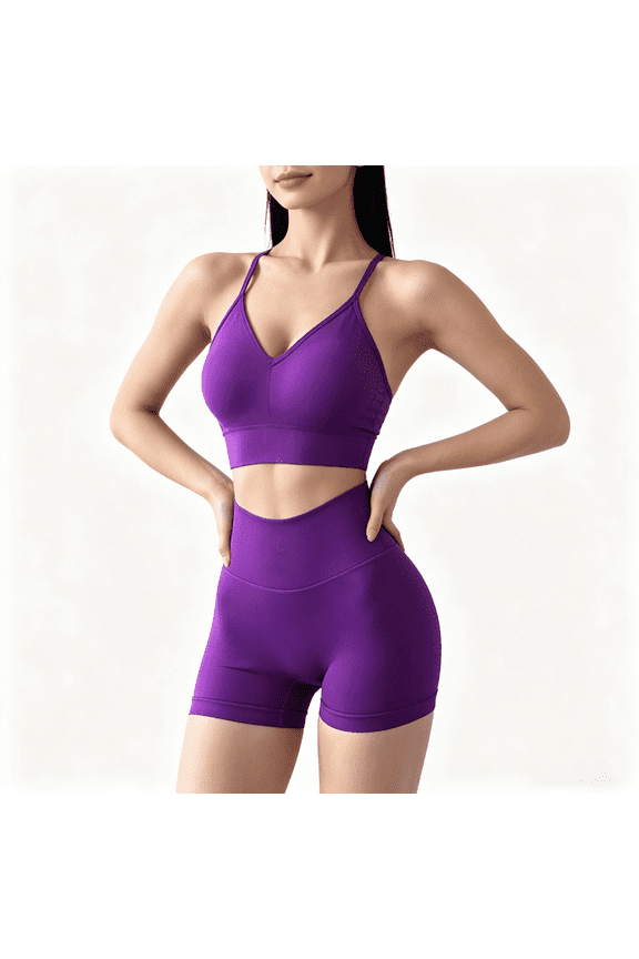Summer new seamless sports suit fitness suit women's sports suit three part hip lifting shorts yoga suit set