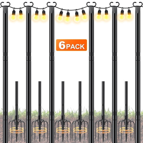 JYTOBN 10Ft String Light Poles 6 Pack,Poles for Hanginig Outdoor String Lights with Fork and Fence Clamp