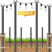 JYTOBN 10Ft String Light Poles 4 Pack,Poles for Hanging Outdoor String Lights with Fork and Fence Clamp