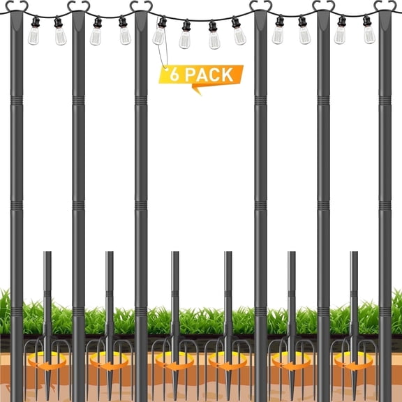 JYTOBN 10Ft String Light Poles 6 Pack,Poles for Hanginig Outdoor String Lights with Fork and Fence Clamp