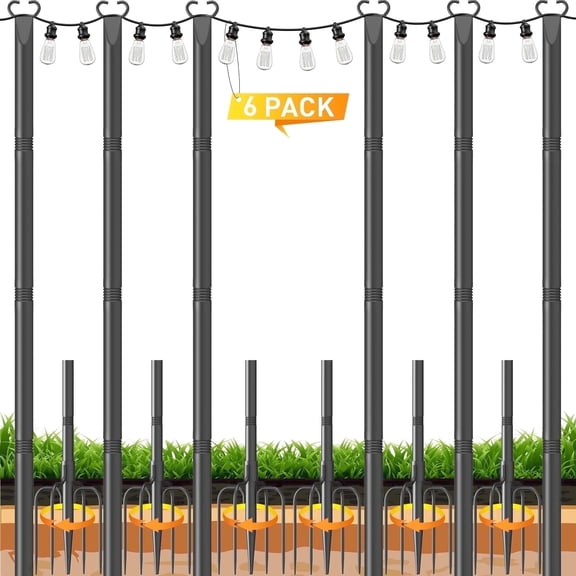 JYTOBN 10Ft String Light Poles 6 Pack,Poles for Hanginig Outdoor String Lights with Fork and Fence Clamp