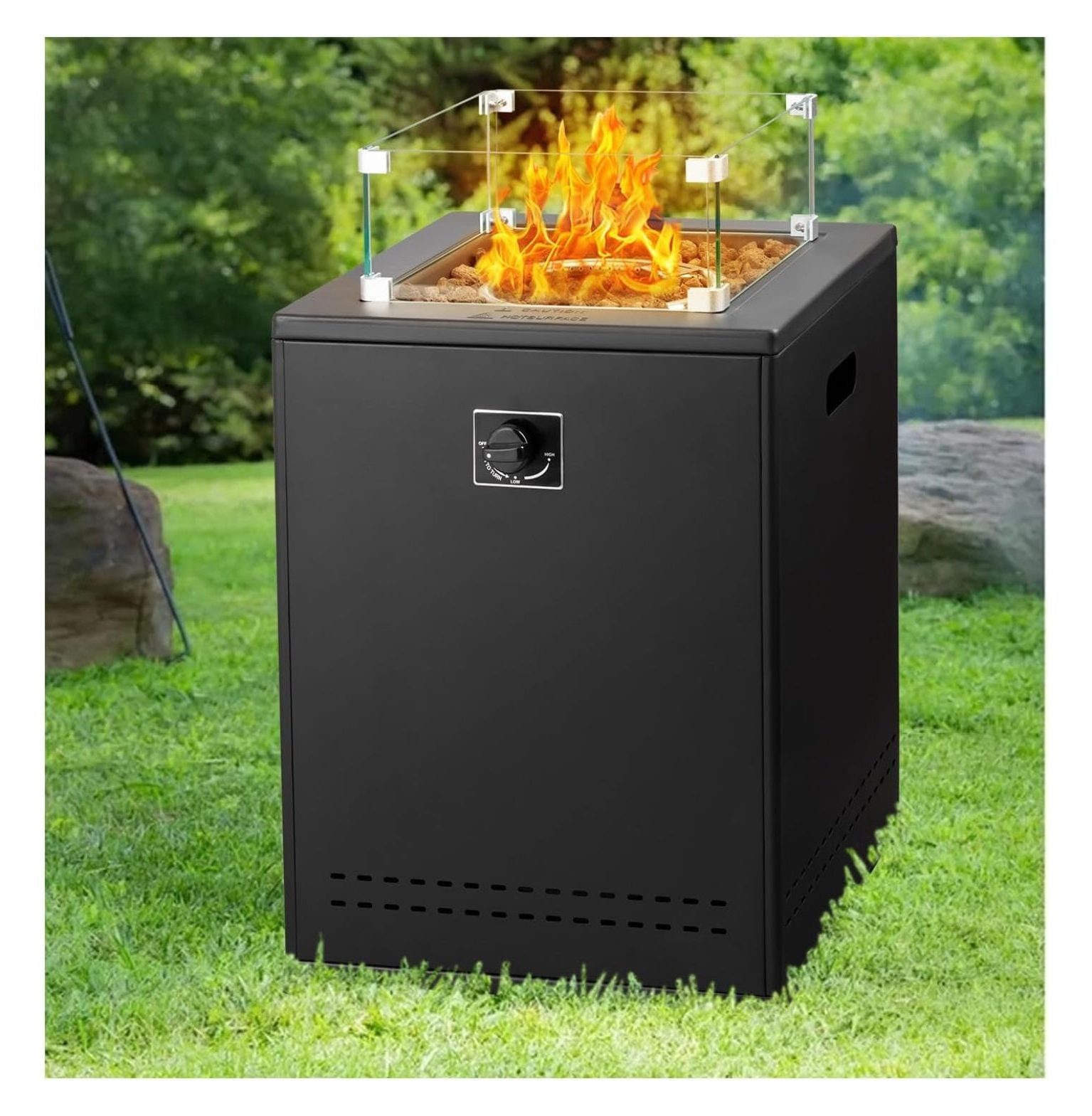 JYUii 20 Inch Square Gas Fire Table with Lava Rocks & Protective Cover