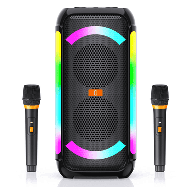 JYX Bluetooth Speaker, Outdoor Speaker with 2 wireless Microphones, 40W Powerful Sound Deep Bass Portable Party Speaker with DJ Lights, T30-T