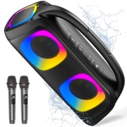 JYX Bluetooth Speaker, 60W Powerful Sound Party Speaker with RGB Light, Portable Speaker with 2 Wireless Microphone