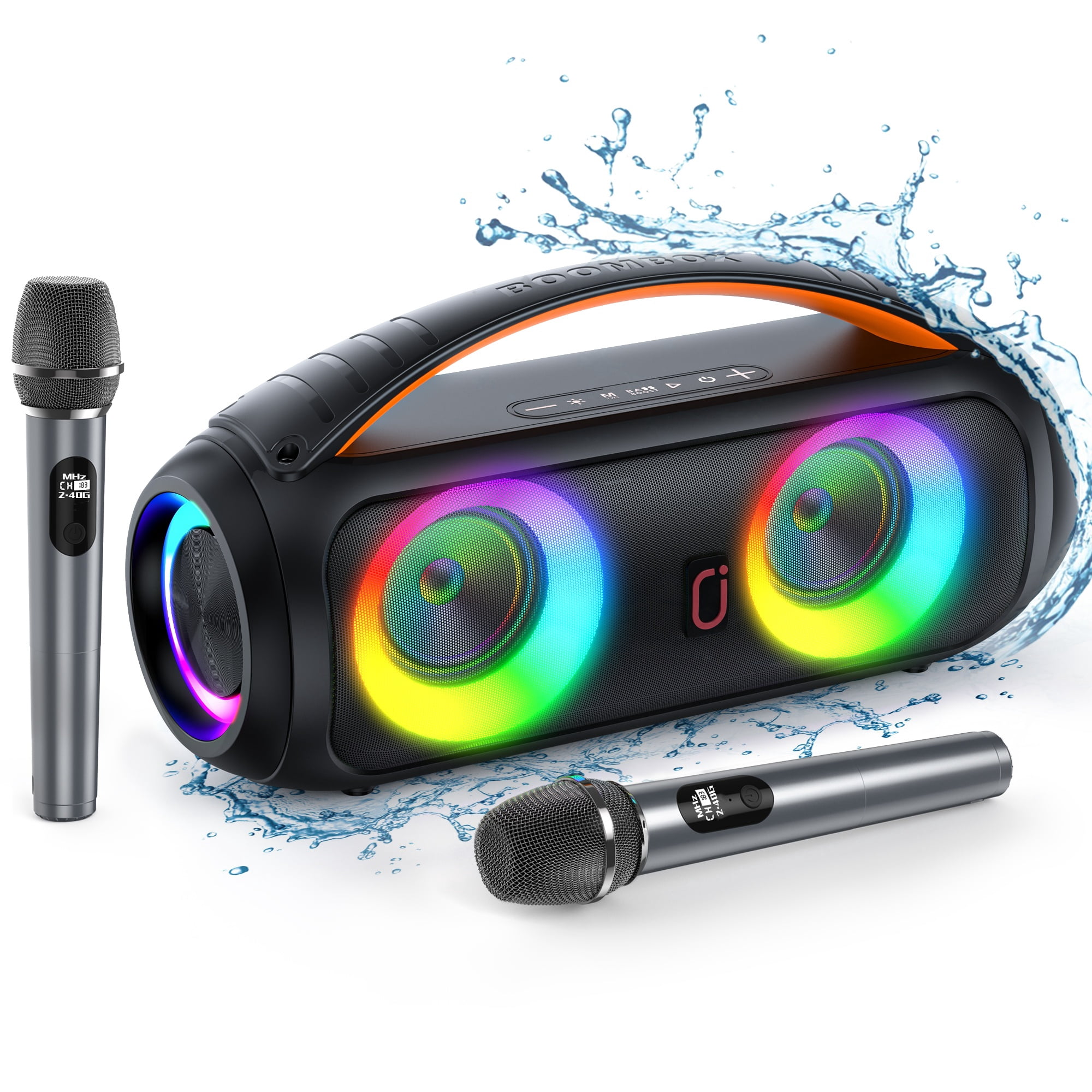 JYX Party Speaker, Waterproof Outdoor Speakers Bluetooth, Portable Boombox with DJ Lights for Pool Beach Party