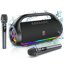 JYX D20-T Karaoke machine, Waterproof Bluetooth Speaker with 2 Wireless Karaoke Microphones, Singing Machine Karaoke Speaker System with RGB Light