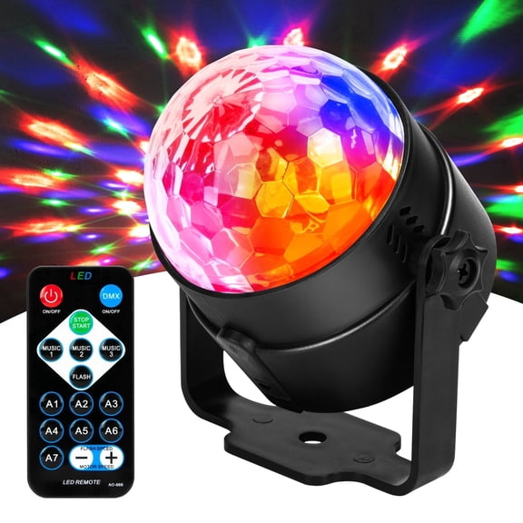 FanFun Disco Ball Light, Led Strobe Party Lights, Sound Activated with Remote, DMX Control, 7 Modes, Motor/Flash Speed Adjustable, Line length: 122 in