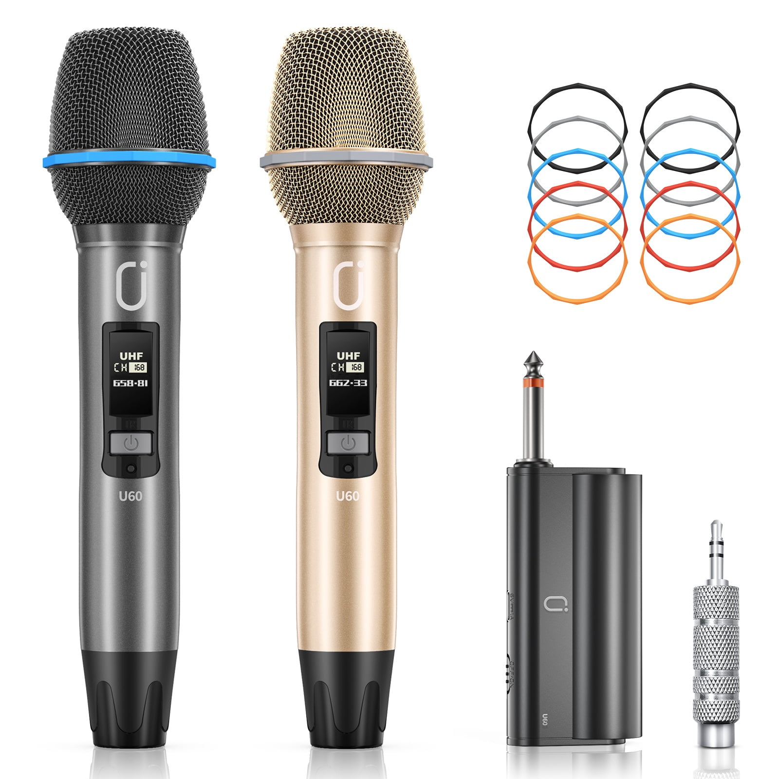 JYX Dual Wireless Microphone, Handheld Wireless Bluetooth Karaoke Microphone with Rechargeable Receiver, Metal Professional Dynamic Microphone for Singing, Speech, U60