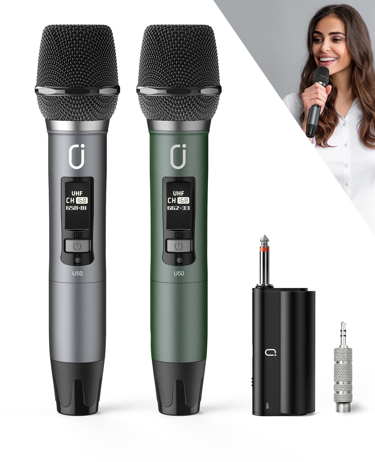 JYX Dual Wireless Microphones, Handheld Dynamic Microphone Battery Operated with Rechargeable Receiver, Professional Karaoke Microphone Set