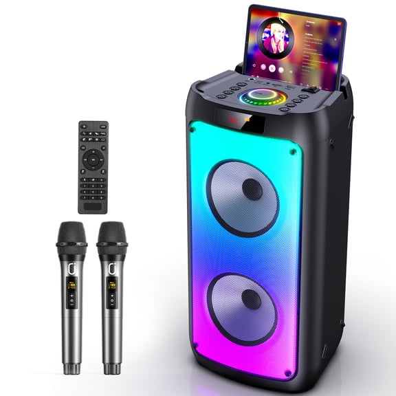 JYX Karaoke Machine, Home Karaoke Party Speaker for Adults, Bluetooth Speaker with 2 Microphone, Dazzling Light