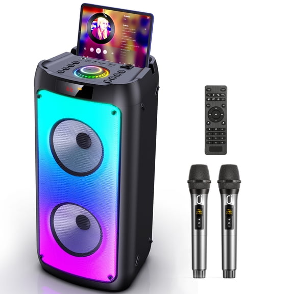 JYX Karaoke Machine, Home Karaoke Party Speaker for Adults, Bluetooth Speaker with 2 Microphone, Dazzling Light