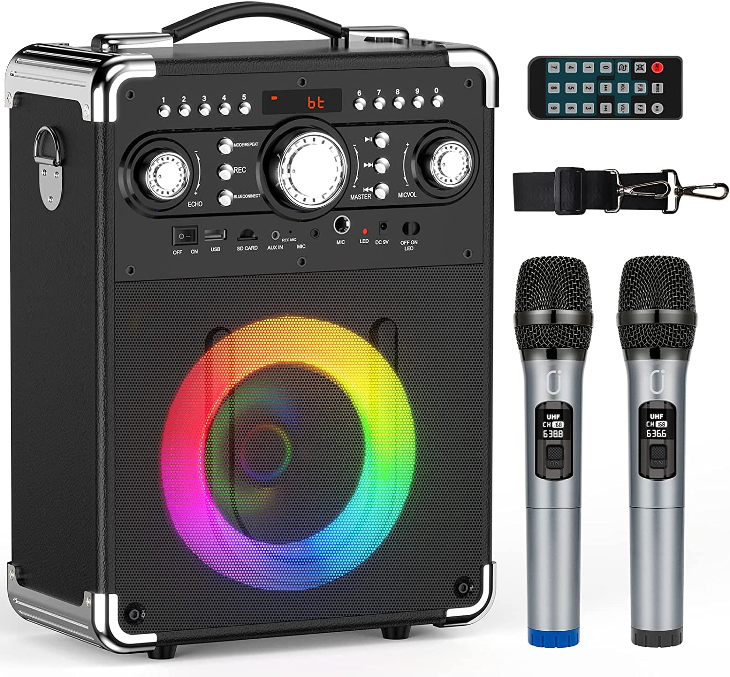 JYX Karaoke Machine, Bluetooth Karaoke Singing Machine with 2 Wireless