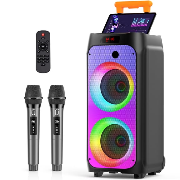 JYX Karaoke Machine with 2 Microphones, 500W Large Bluetooth Speaker with Wheels, Dazzling Party Light