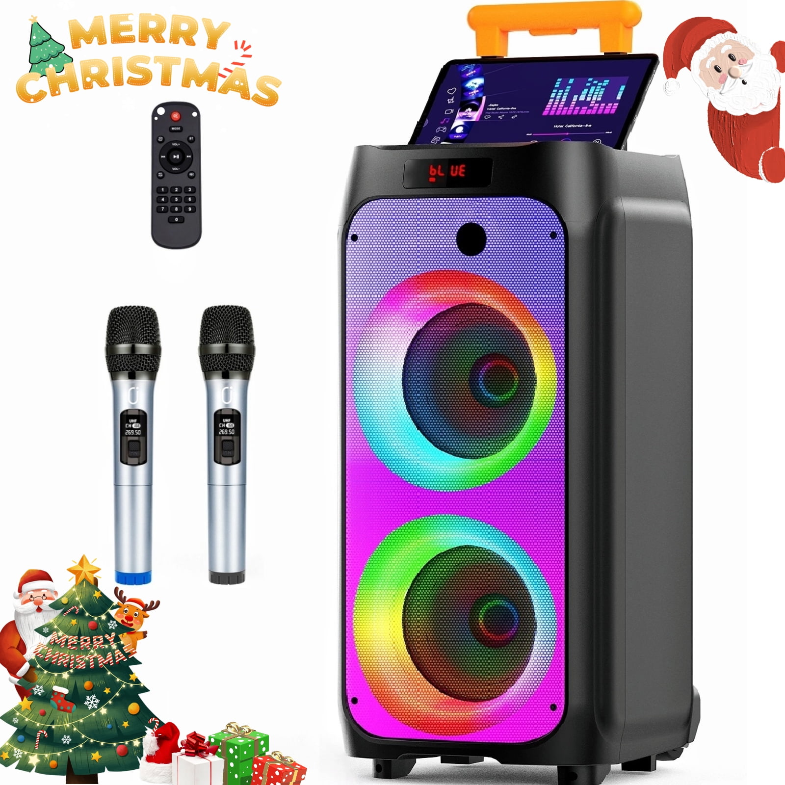 JYX Karaoke Machine with 2 Microphones, 500W Large Bluetooth Speaker with Wheels, Dazzling Party Light