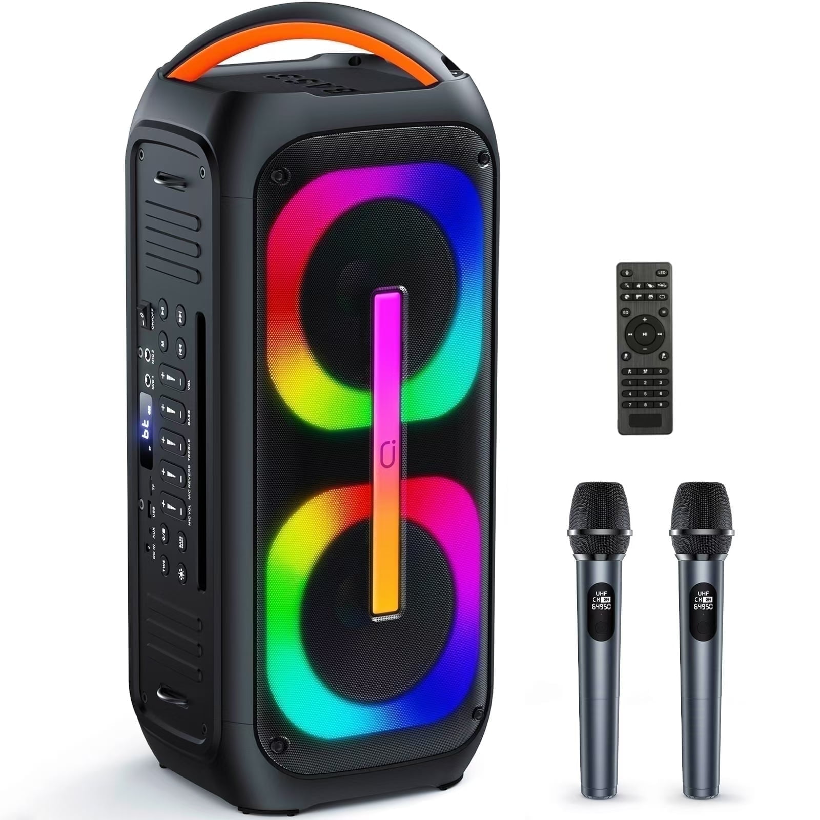 JYX Portable Karaoke Machine with Bluetooth, 2 Wireless Mics, RGB Light ...