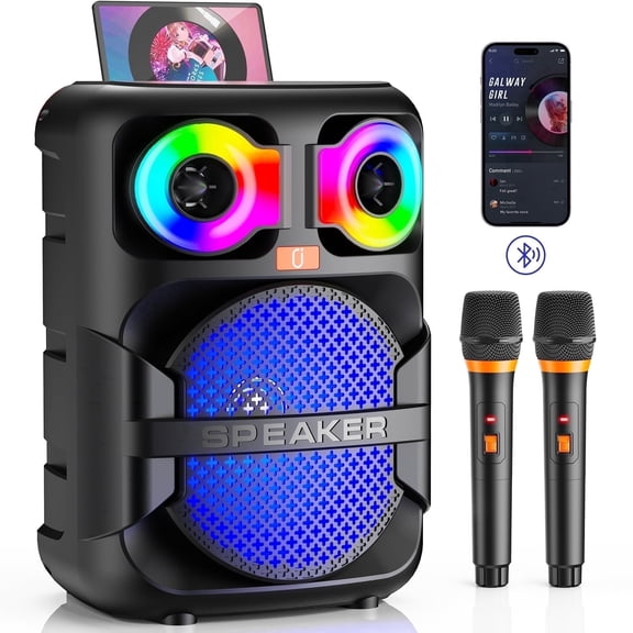 JYX Karaoke Machine for Adults Kids, Home Karaoke Speaker with 2 Microphones, Portable Bluetooth Speaker with Eagle Eye Dj Lights for Party, T28-T