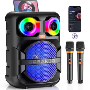 JYX Karaoke Machine for Adults Kids, Home Karaoke Speaker with 2 Microphones, Portable Bluetooth Speaker with Eagle Eye Dj Lights for Party, T28-T