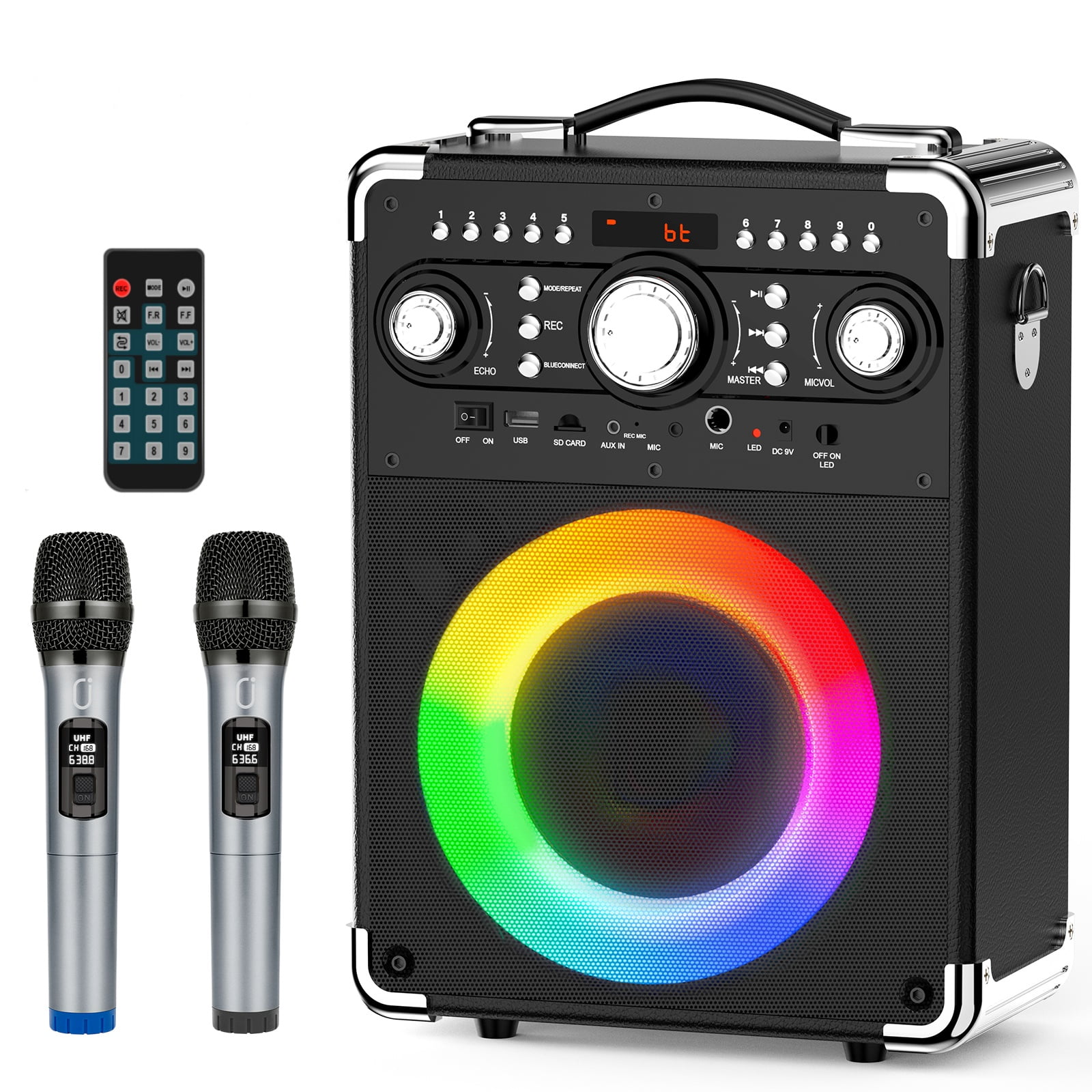 JYX Karaoke Machine, Bluetooth Speaker with DJ Lights, 2 Wireless Karaoke Microphone, Home Karaoke Speaker System, S8