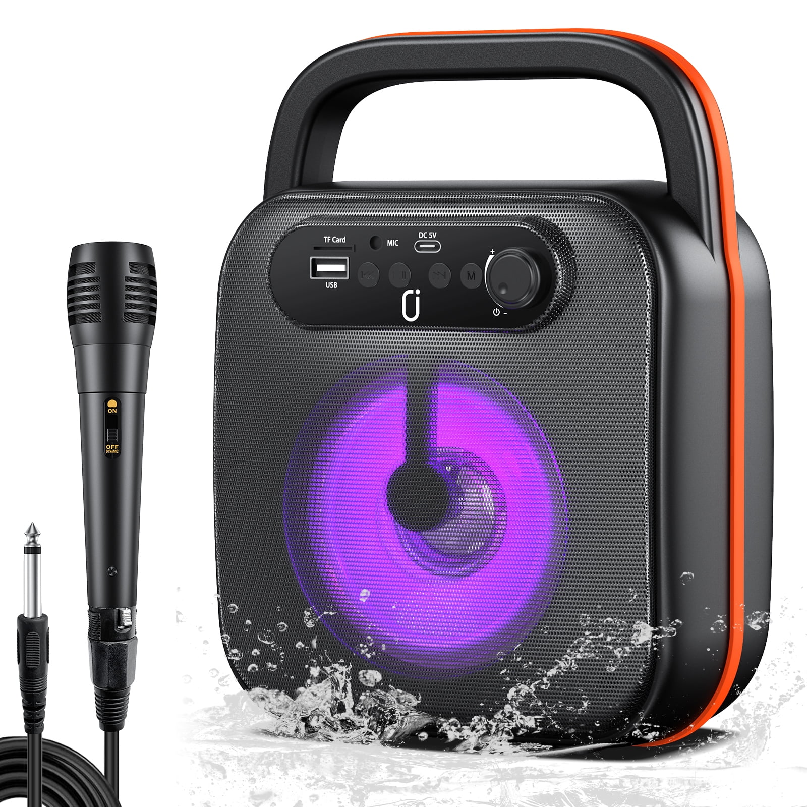 JAUYXIAN Portable Bluetooth Speaker, Party Speaker with Wired Microphone, DJ Lights, Supports TF Card/ USB, D50