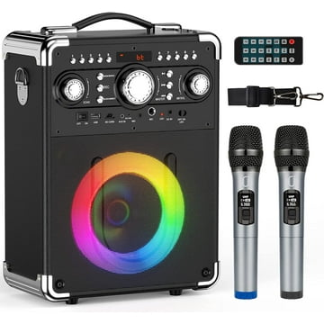 JYX Karaoke Machine, Singing Machine with 2 UHF Wireless Karaoke Microphones, Bluetooth Speaker PA System, Recording, Remote Control