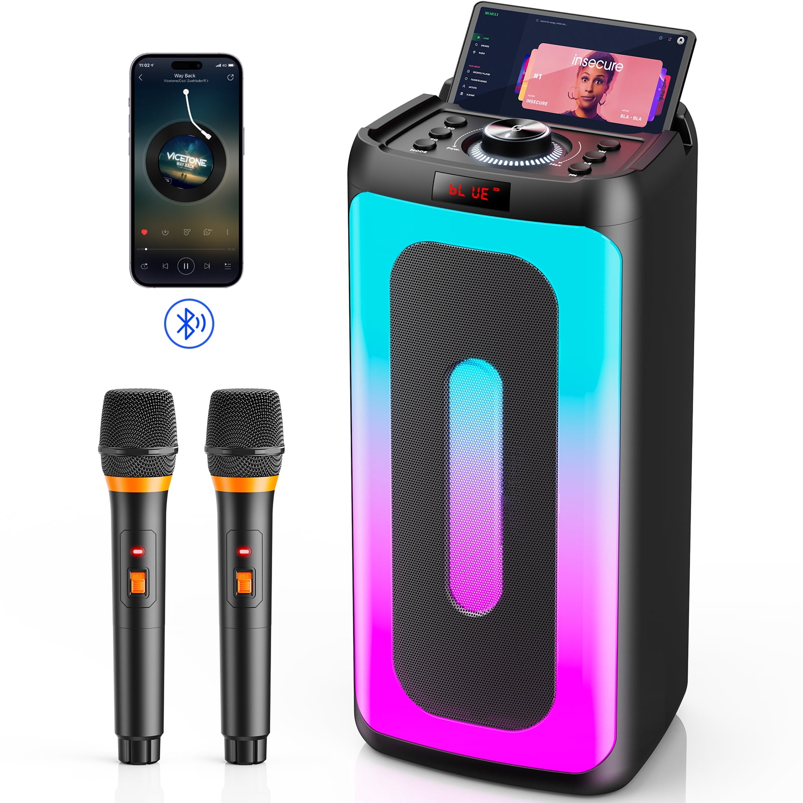Machine Karaoké Socodox 60W - 2 Micros Sans Fil - Bluetooth 5.3 - Lumières RGB - Batterie 6000mAh - Parfaite Pour Fêtes Et Extérieur