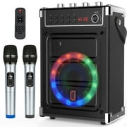 JYX Karaoke Machine for Adult with 2 Wireless Microphones, Home Karaoke System, Portable Bluetooth Speaker with Light, FM Radio, Recording Functions