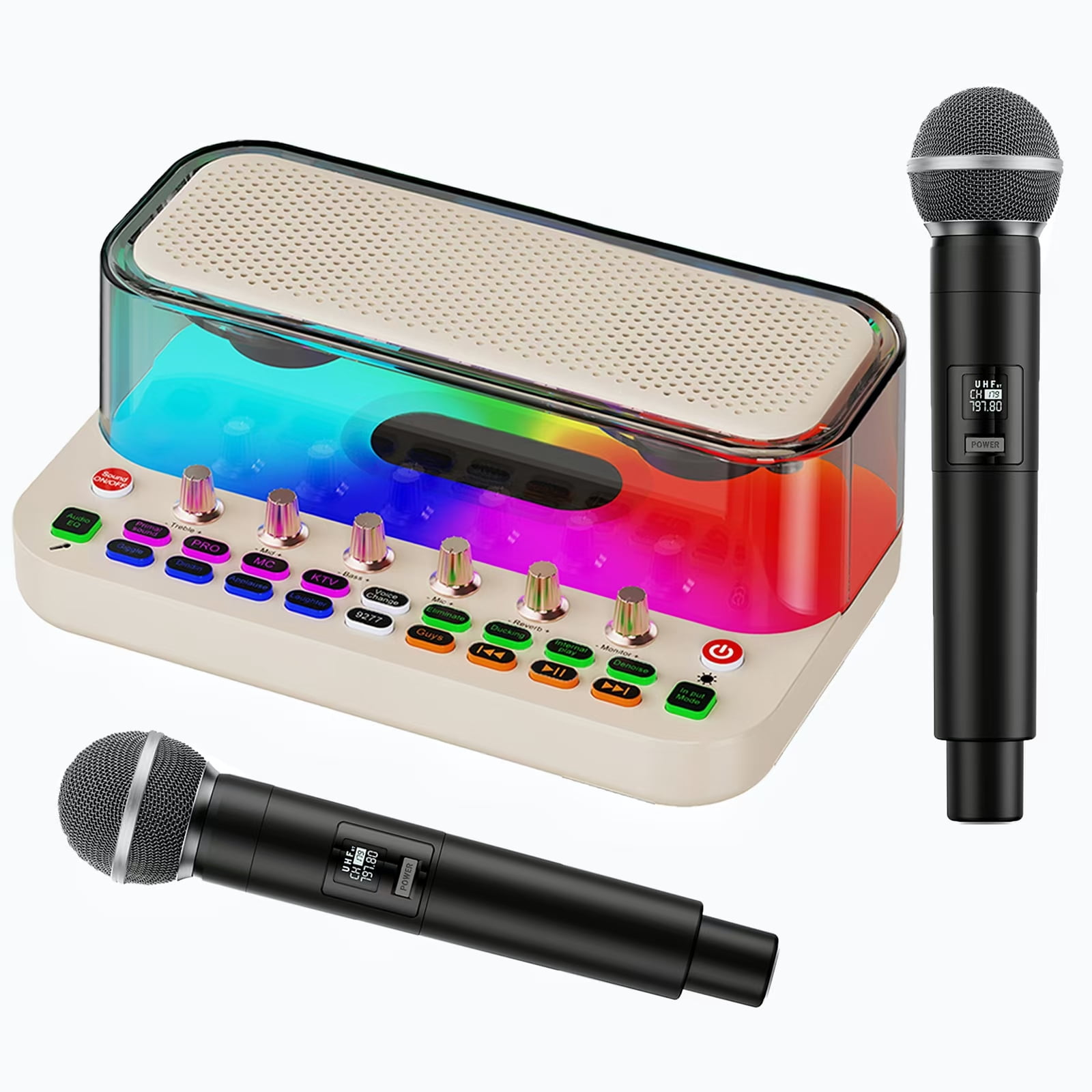JYX Karaoke Machine for Kids Adults, Portable Retro Bluetooth Speaker with Microphone, DJ Lights, Funny Sound Effects, OTG/PC
