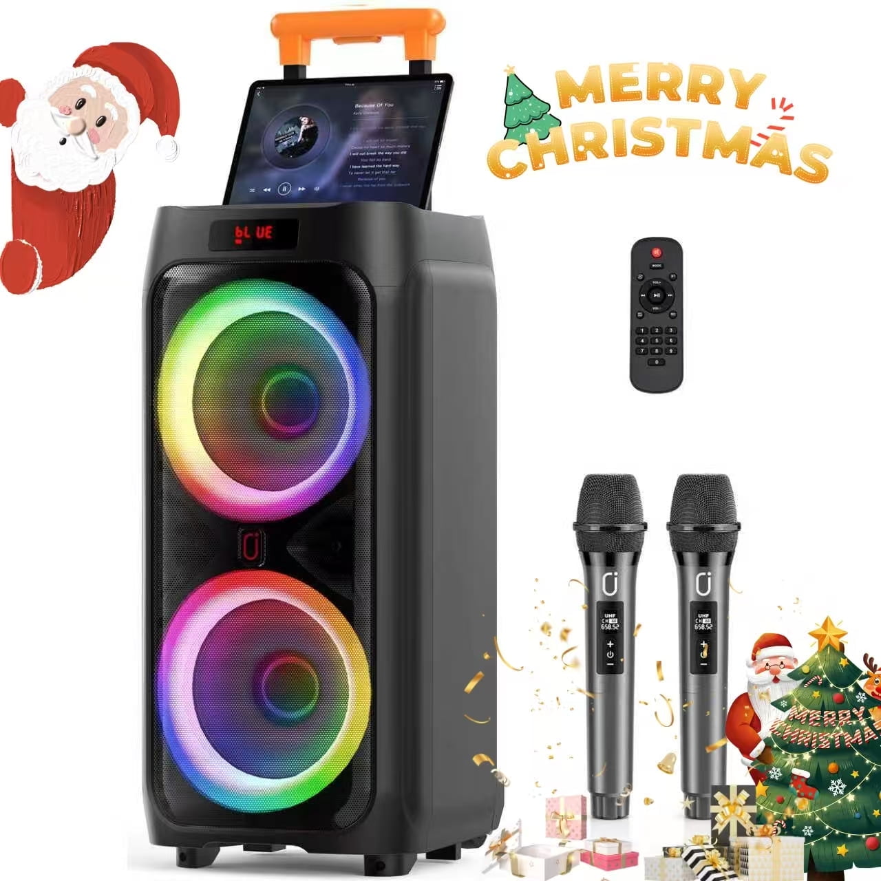 FanFun Karaoke Machine for Adult, Large Bluetooth Speaker with Wheels, Deep Bass Karaoke Party Speaker, T9