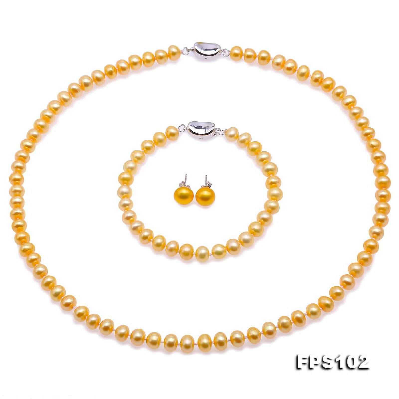 JYX Pearl 6-7mm AA Golden Freshwater Cultured Pearl Necklace Bracelet and Earrings Jewelry Set
