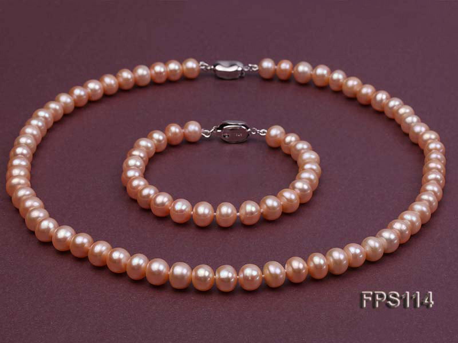 JYX Pearl Necklace Set AA+ Quality 8-9mm Pink Flat Round Cultured Freshwater Pearl Necklace Bracelet Set