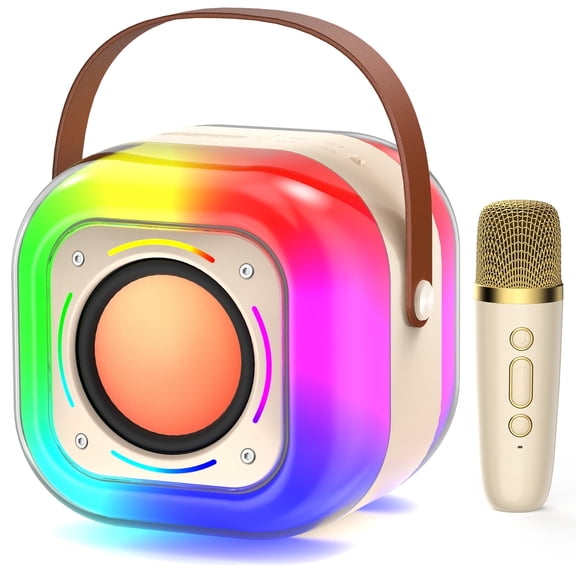JYX Mini Karaoke Machine for Adults Kids, Portable Karaoke Speaker Bluetooth with DJ Lights & Wireless Microphones for Outdoor/ Home Party, D37