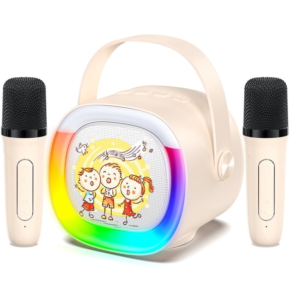 JYX Karaoke Machine with 2 Wireless Microphones, Mini Karaoke Speaker with Rgb Lights, Support TF/AUX Input/5 Funny Magic Voice, D28-T