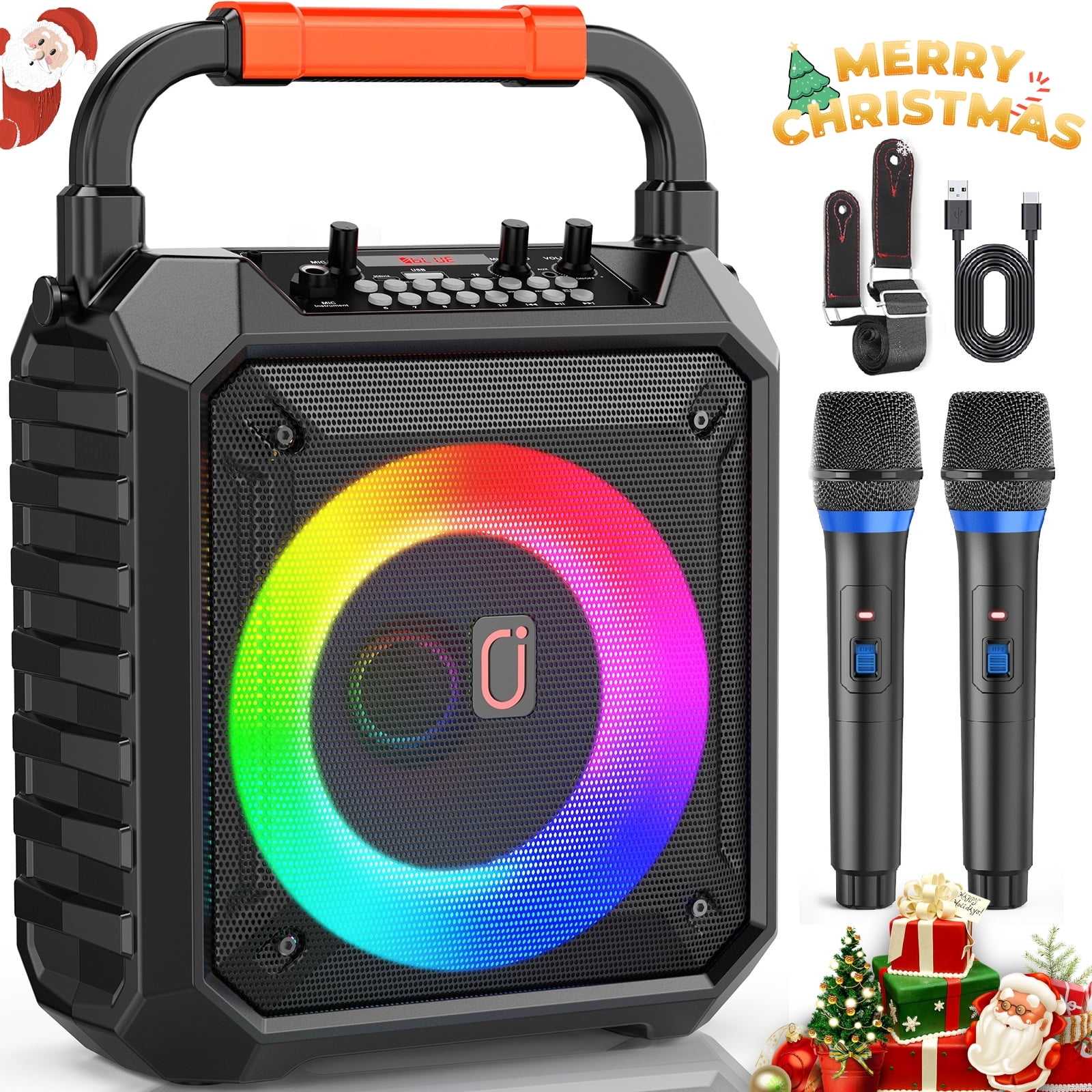 FanFun Portable Speaker, 20W Stereo Sound New Party Speaker with Microphone and Colorful Lights, 12H Playing Time Bluetooth Speaker for Home Outdoor and Travel