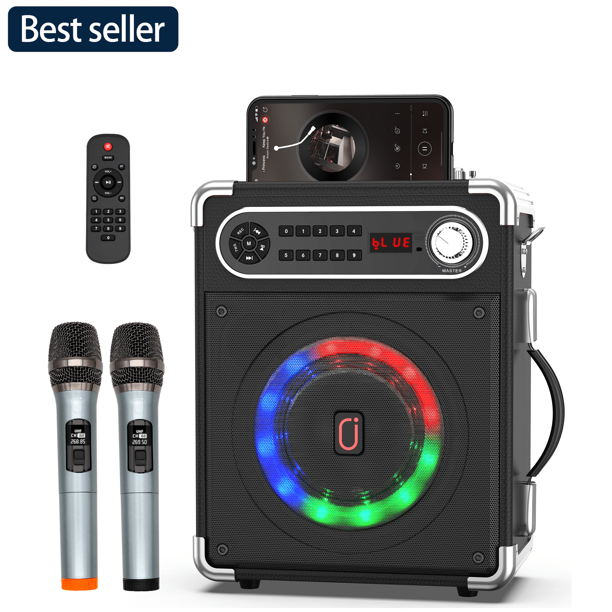 FanFun Karaoke Machine for Adult, Portable Bluetooth Speaker with 2 Microphones for Party, Pa System with Remote