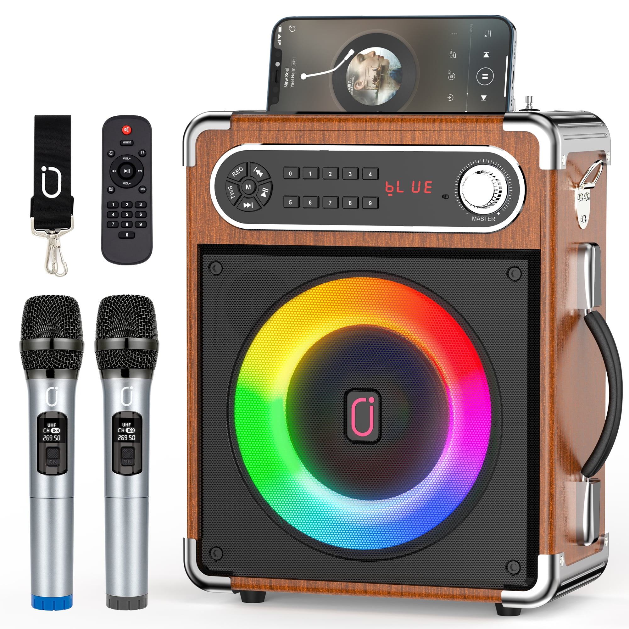 JYX Karaoke Machine for Adult with 2 Wireless Microphones Bluetooth  Portable Speaker PA Karaoke System Set with Karaoke, FM Radio, Recording  Functions