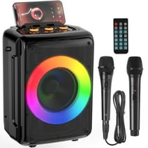 JYX Singing Karaoke Machine, Bluetooth Karaoke System with 2 Karaoke Microphones, Portable Speaker with RGB Light, Support TWS/REC