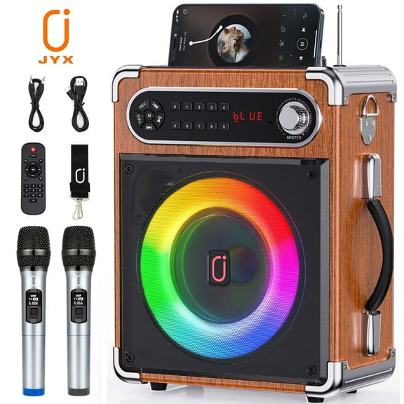 JYX Singing Karaoke Machine, Bluetooth Speaker with 2 Karaoke Microphones, Home Karaoke System, FM Radio