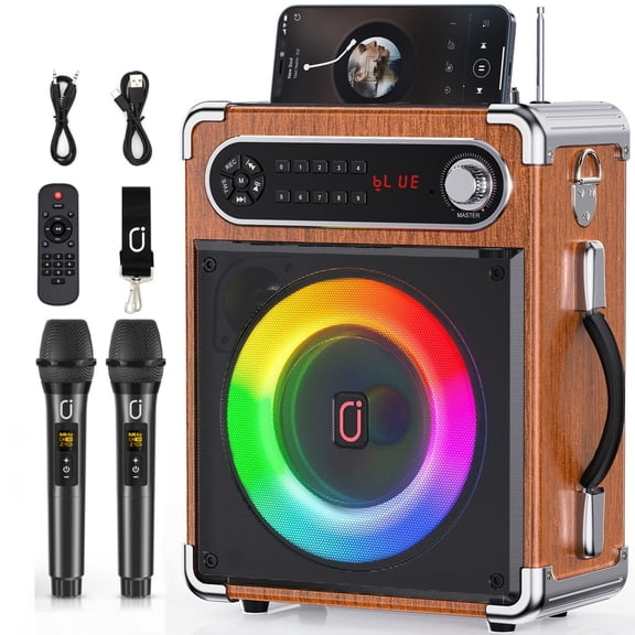 FanFun Karaoke Machine, Karaoke Speaker Bluetooth with 2 Microphones for Outdoor/ Home Party, RGB Lights Show