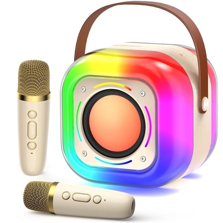JYX Karaoke Machine, Portable Karaoke Speaker Bluetooth with DJ Lights & 2 Wireless Microphones for Outdoor/ Home Party, D37-T