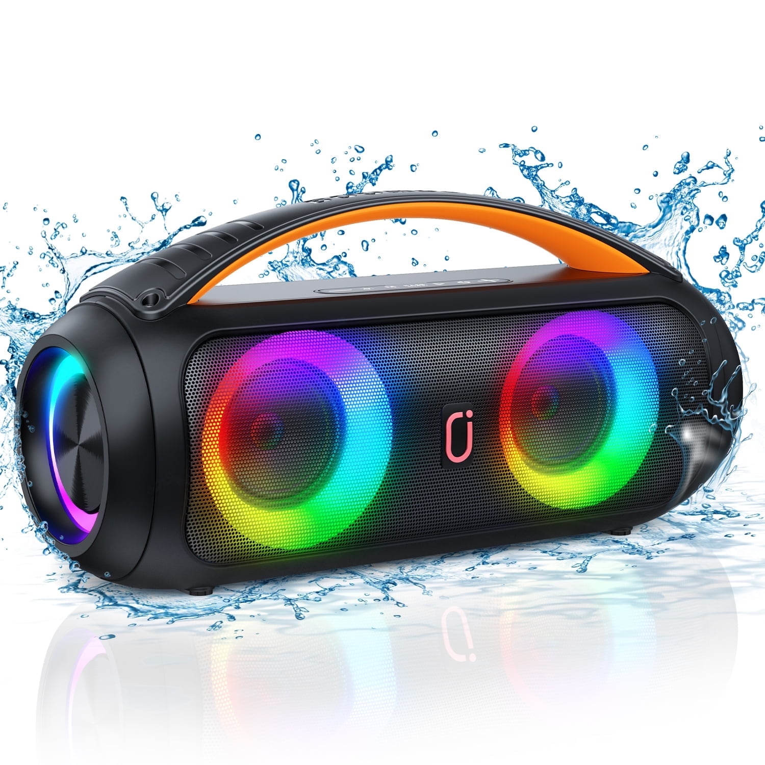 JYX Waterproof Bluetooth Speaker, Wireless Ourdoor Speaker with DJ Lights, Party Speaker with Deep Bass, Portable Home Boombox Speaker for Pool Beach Party