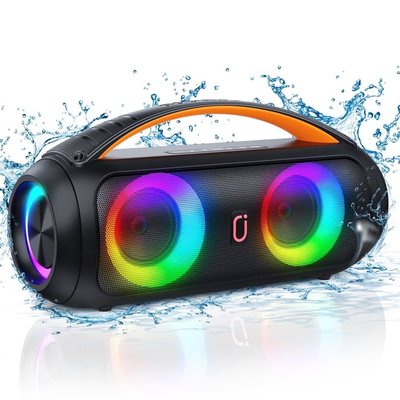 JYX Waterproof Bluetooth Speaker, Wireless Ourdoor Speaker with DJ Lights, Party Speaker with Deep Bass, Portable Home Boombox Speaker for Pool Beach Party