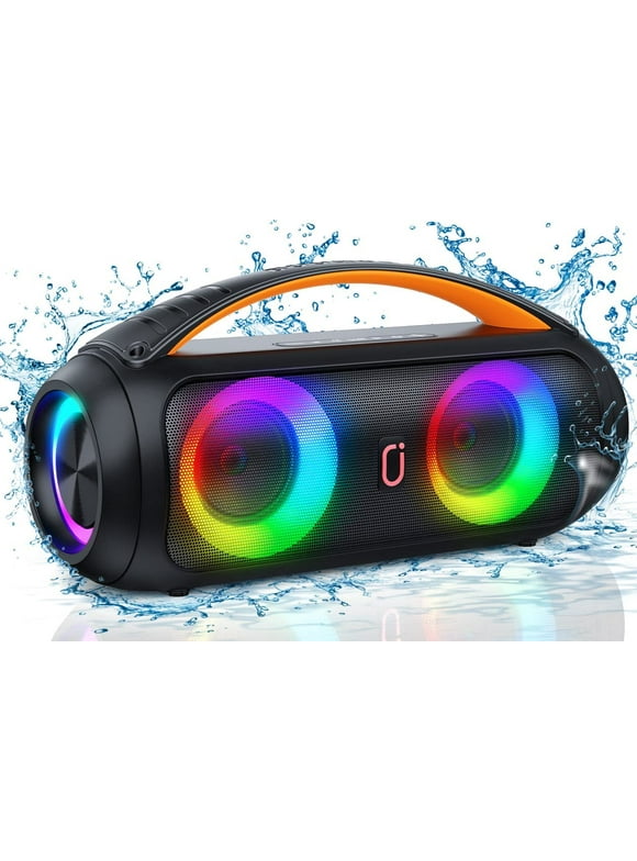 JYX Waterproof Bluetooth Speaker, Wireless Home Speaker with RGB Lights, Deep Bass, Portable Outdoor Speaker for Pool Beach Party