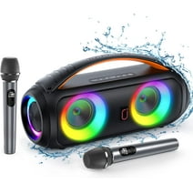 JYX Waterproof Bluetooth Speaker with Wireless Microphones, Portable Karaoke Speaker Singing Machine with RGB Light, Outdoor Party Speaker for Beach Pool