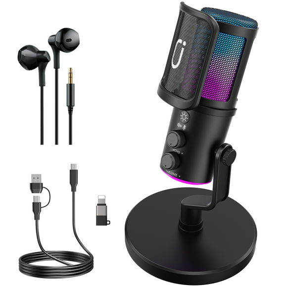 JYX Microphone, USB Dynamic Gaming Microphone for PC PS4/5, Podcast, Streaming, Music Recording Mic with Shock Stand, RGB, Anti Spray Net, Mute, Noise Cancellation, Reverb, 3.5mm Headphone Jack