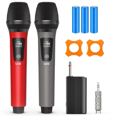 JAUYXIAN Wireless Microphones, Dual Handheld Dynamic Microphones for Karaoke, Professional Microphone for Singing, Speech