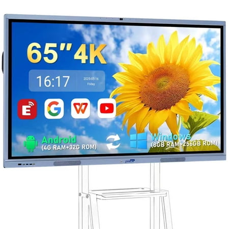 JYXCN 4K Smart Board 65 Inch Interactive All-in-One Computer, Touch Screen with Dual System & Cloud Sharing For Classroom, Office & Presentations