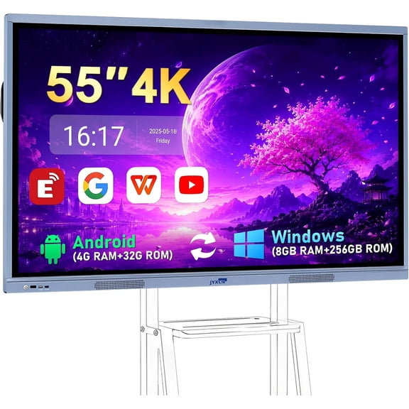 JYXCN 55 Inch 4K UHD Digital Electronic Whiteboard Built in Dual OS for Classroom and Business, Touch Screen Interactive Smart Whiteboard (Board Only) | 4+32GB, OPS i5/4+256GB, IR touch, Wireless Mir